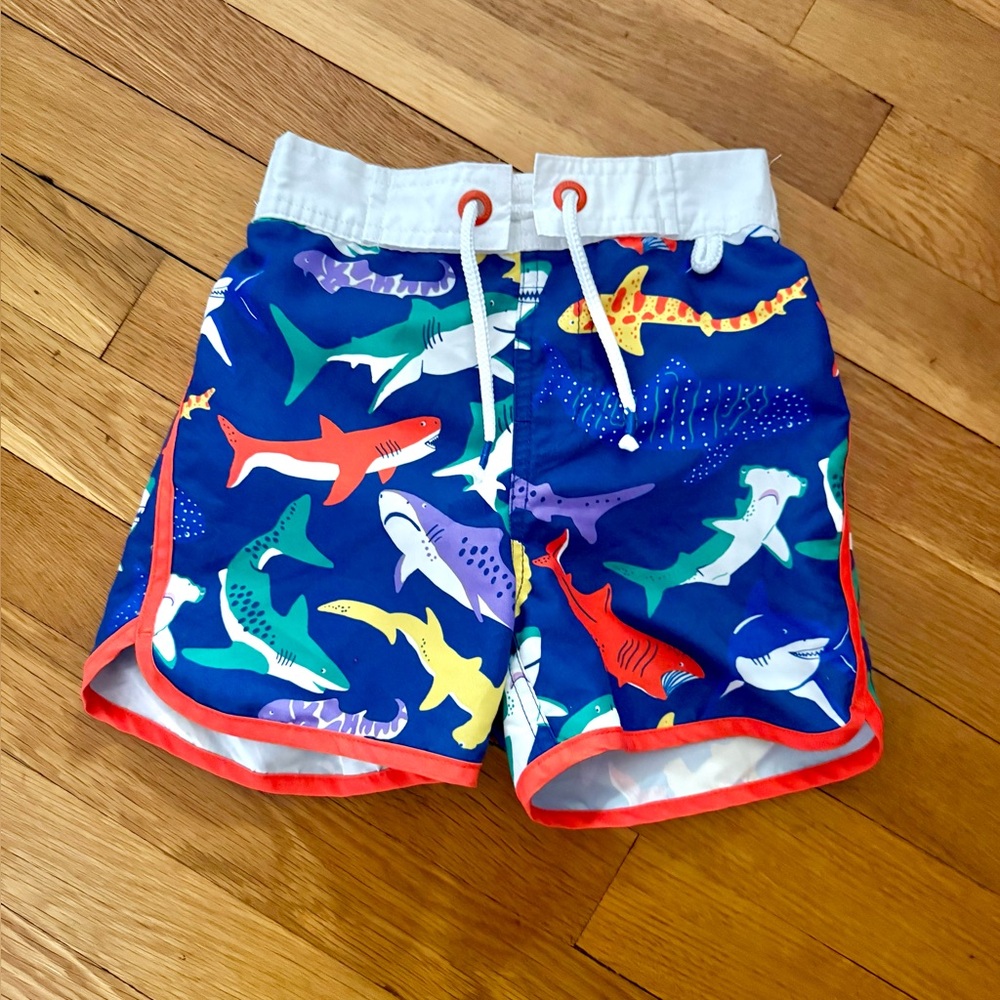 Mini Boden Boys’ 2-3Y Shark Print Swim Trunks with Back Pocket